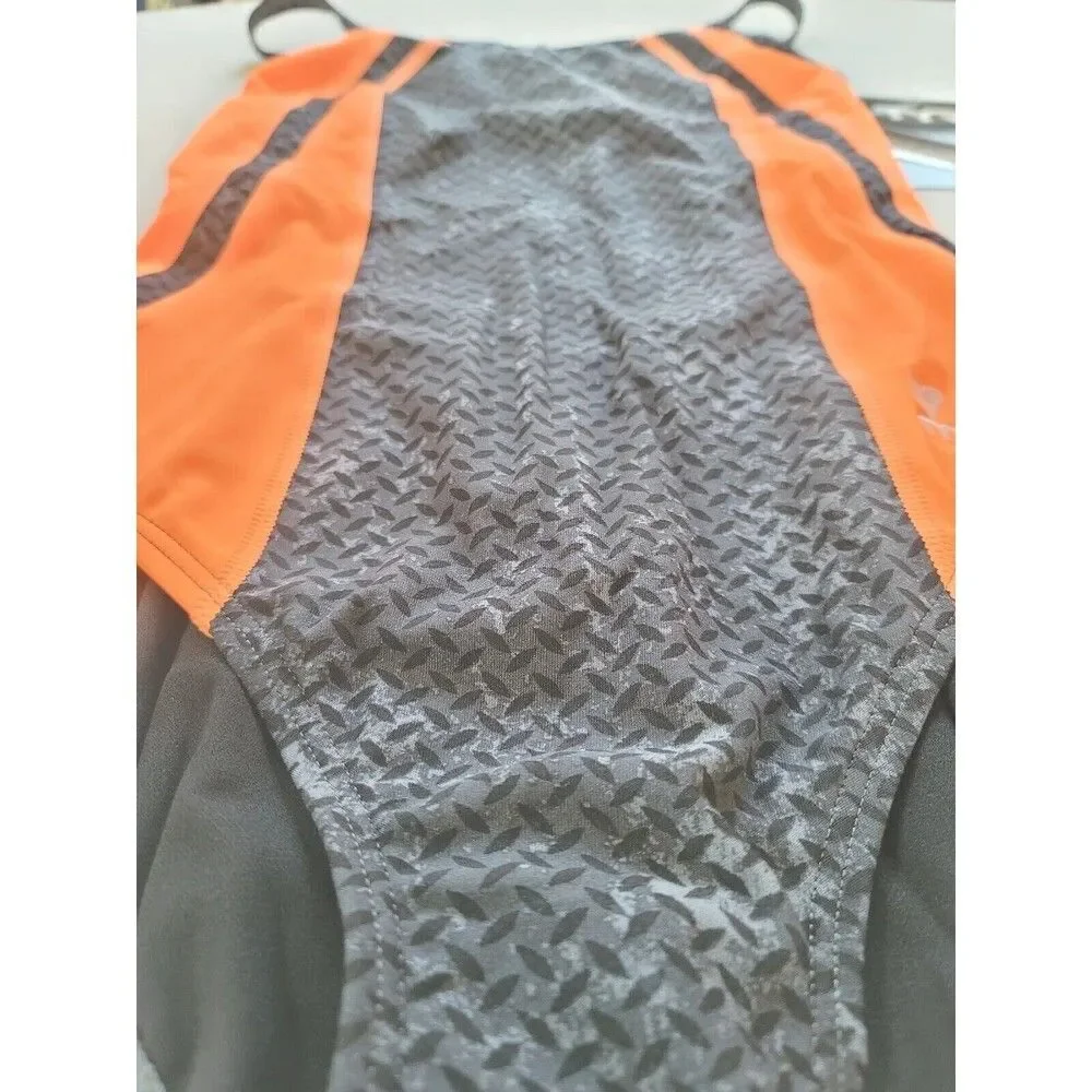 TYR Female Durafast Elite DiamondFit Swimsuit Black Orange, Size 34/M/8